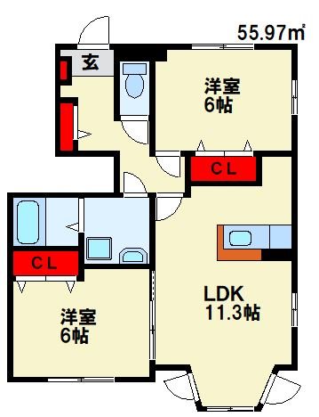 北九州市若松区二島のアパートの間取り