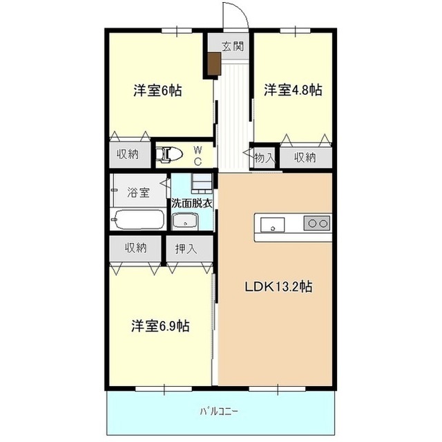 （仮）つくばみらい市子育て応援住宅　Ａ棟の間取り