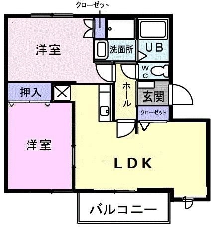 宇部市東梶返のアパートの間取り