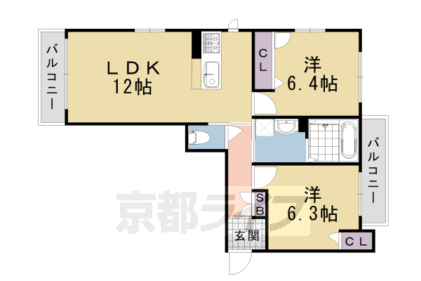 乙訓郡大山崎町字円明寺のマンションの間取り