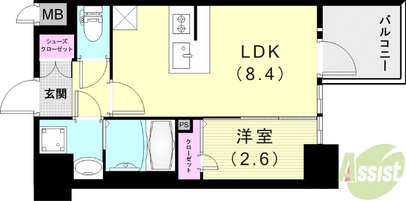 神戸市中央区中山手通のマンションの間取り