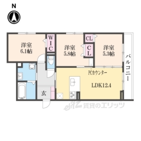 葛城市北花内のアパートの間取り