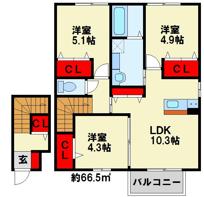 D-room上二十町の間取り