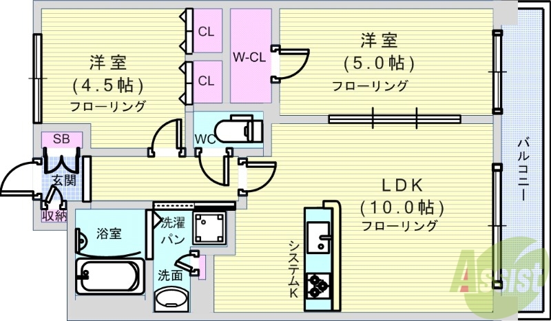 大阪市中央区瓦屋町のマンションの間取り