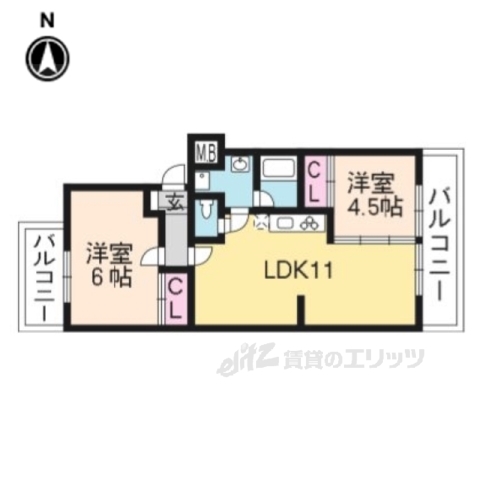 京都市左京区山端滝ケ鼻町のマンションの間取り