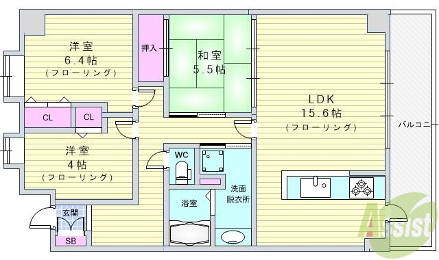 豊中市旭丘のマンションの間取り