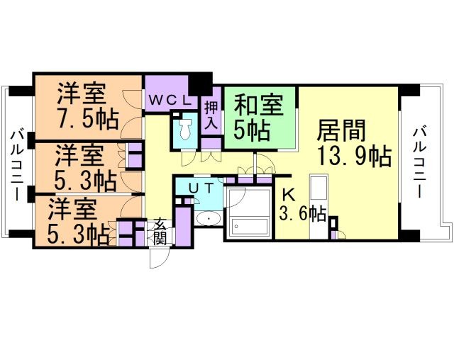 函館市梁川町のマンションの間取り