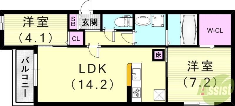 【神戸市中央区上筒井通のアパートの間取り】