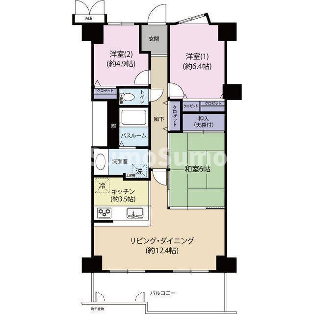 神戸市須磨区清水台のマンションの間取り