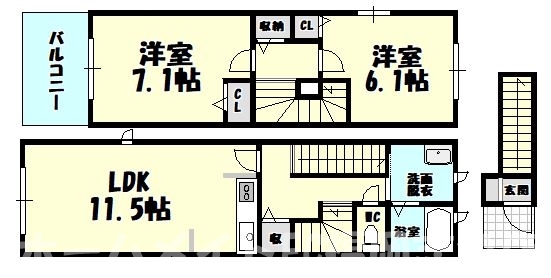 糟屋郡篠栗町大字高田のアパートの間取り