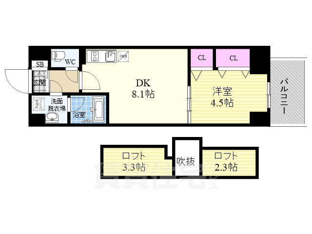 京都市左京区岡崎成勝寺町のマンションの間取り