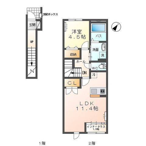 野田市山崎新町のアパートの間取り