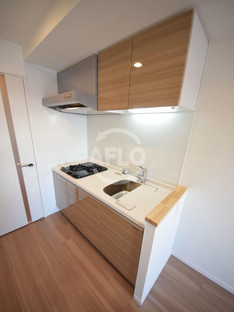 キッチン　レオンコンフォート難波南　2口ガスシステムキッチン