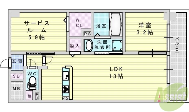 地下鉄今里筋線 井高野駅 徒歩8分 7階建 築9年の間取り写真