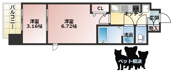 近鉄けいはんな線 荒本駅 徒歩2分 15階建 築3年の間取り写真