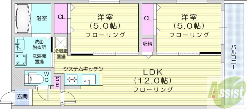 地下鉄東西線 琴似駅 徒歩27分 4階建 築2年の間取り写真