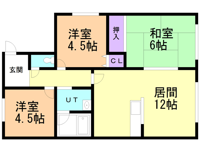 函館市旭町のアパートの間取り