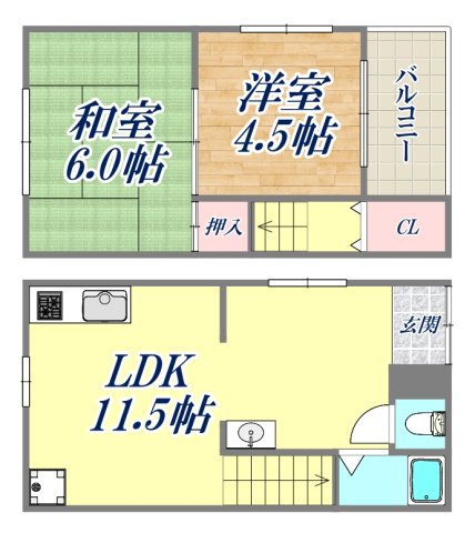 【宝塚市旭町貸家の間取り】