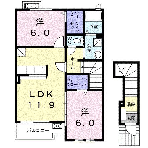 入間郡毛呂山町岩井西のアパートの間取り