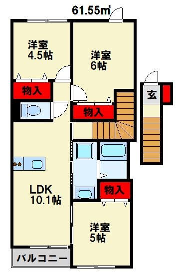 北九州市八幡西区下畑町のアパートの間取り