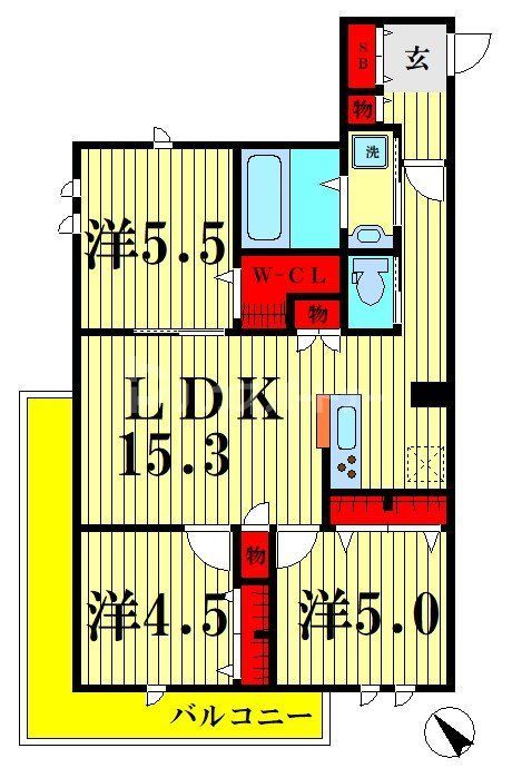 越谷市北越谷のマンションの間取り