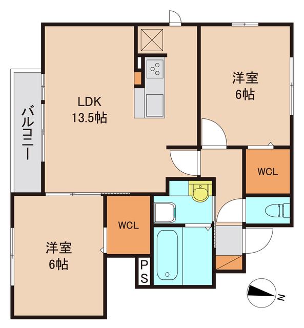 つくばみらい市紫峰ヶ丘のアパートの間取り