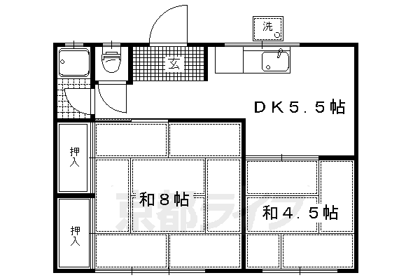 京都市北区平野八丁柳町のアパートの間取り