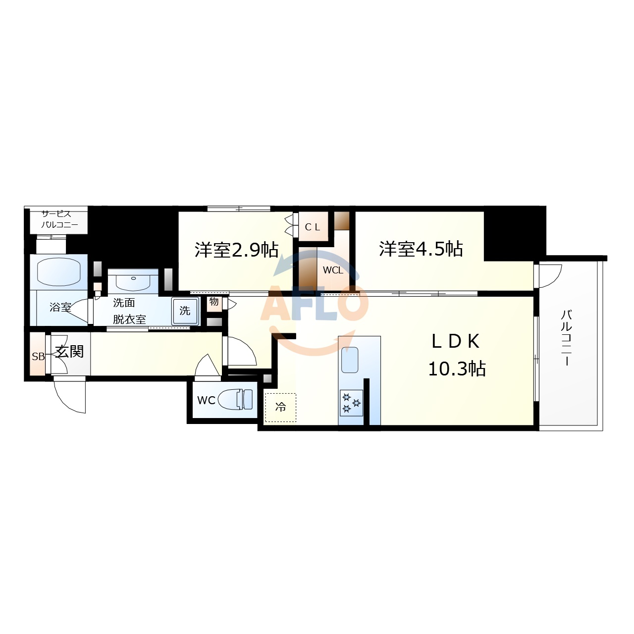 大阪市中央区北浜東のマンションの間取り