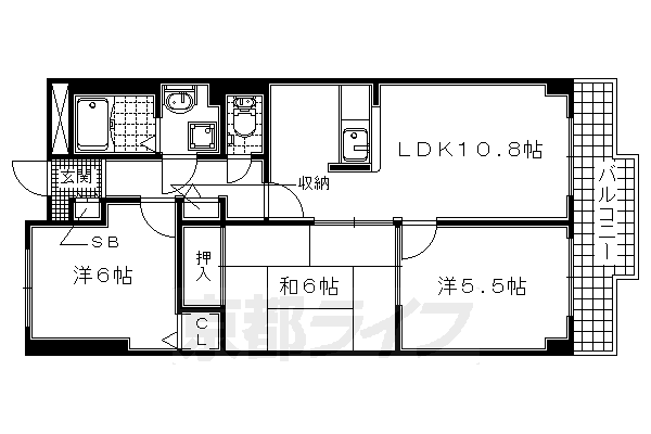 宇治市莵道のマンションの間取り