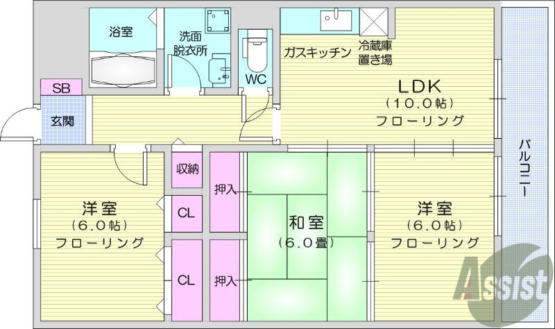 仙台市青葉区柏木のマンションの間取り