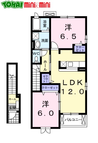 松阪市駅部田町のアパートの間取り