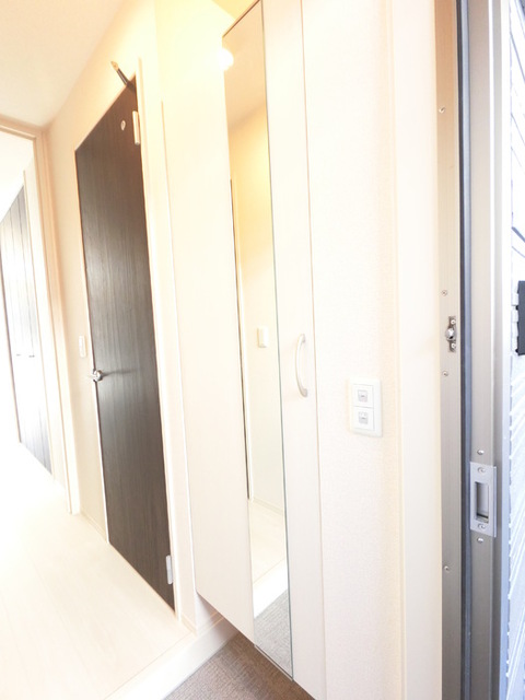 玄関　広めのＢｏｘは収納力ばっちり。トールタイプのミラーついてます