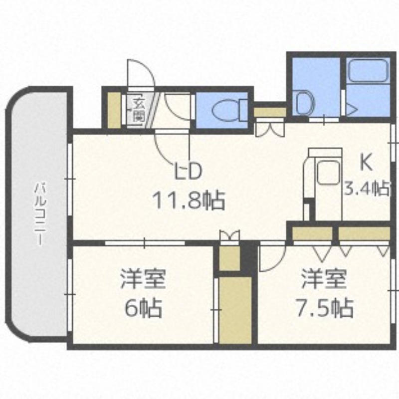 札幌市南区南沢二条のマンションの間取り