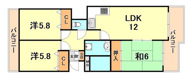 神戸市灘区箕岡通のマンションの間取り