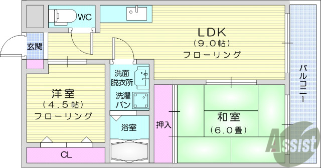 仙台市若林区荒町のマンションの間取り