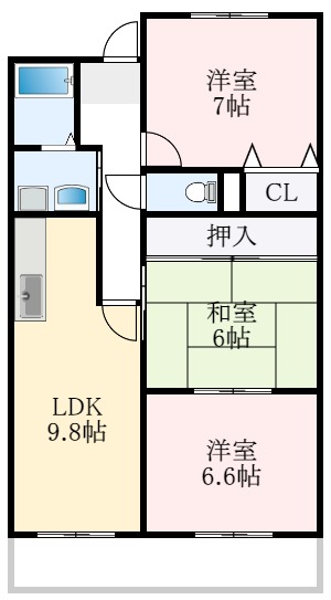 富田林市大字新堂のマンションの間取り