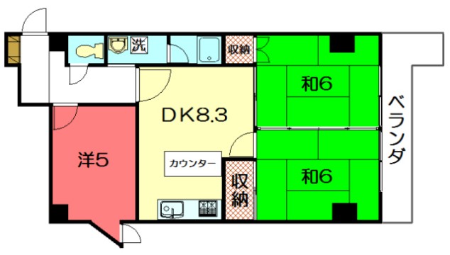 京都市左京区北白川久保田町のマンションの間取り