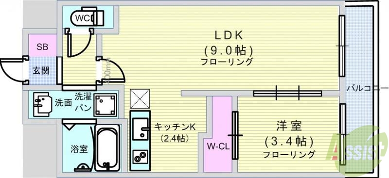 大阪市中央区粉川町のマンションの間取り