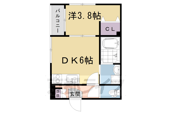 京都市右京区太秦乾町のアパートの間取り