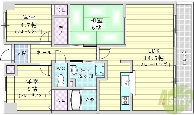 吹田市佐井寺南が丘のマンションの間取り