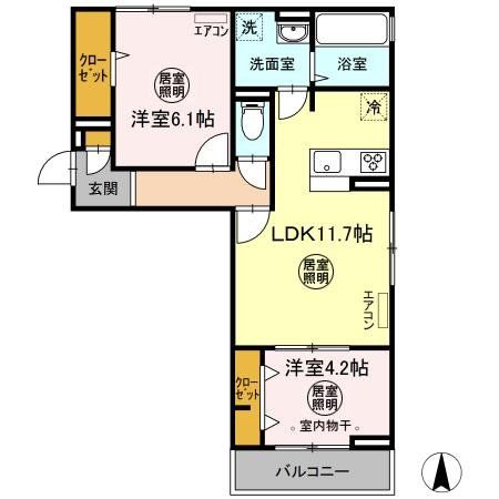 茨城県水戸市元吉田町（アパート）の賃貸物件の間取り