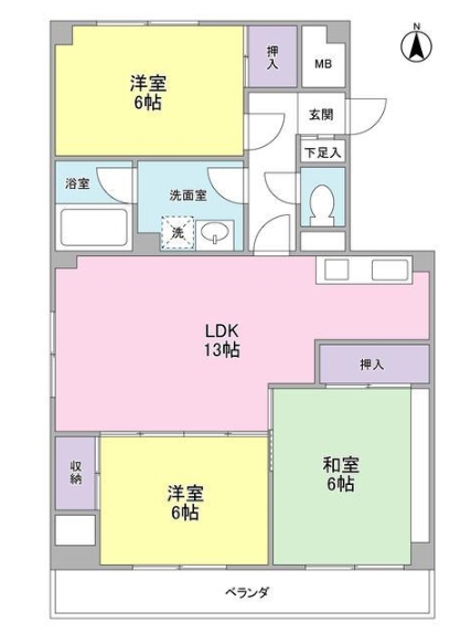 世田谷区弦巻のマンションの間取り