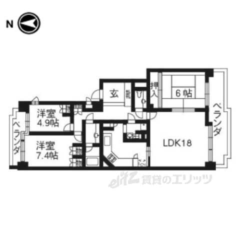 京都市左京区上高野西氷室町のマンションの間取り