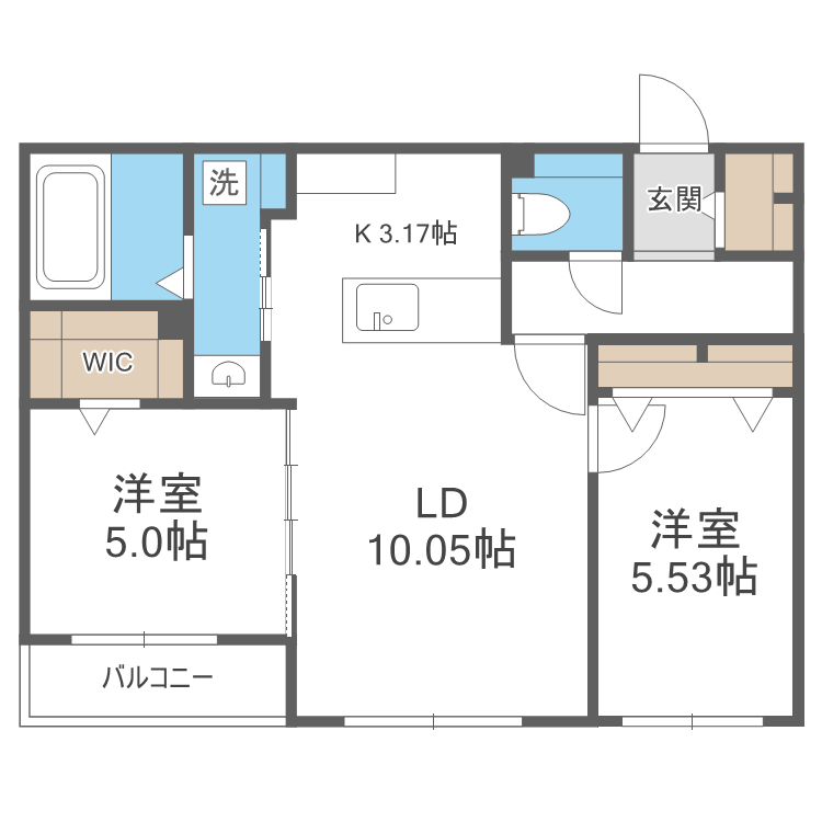 札幌市豊平区中の島二条のマンションの間取り