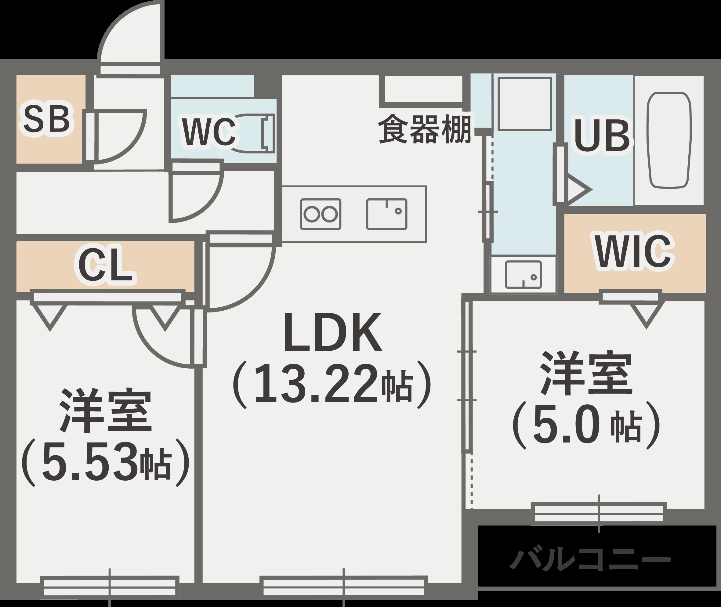 札幌市豊平区中の島二条のマンションの間取り