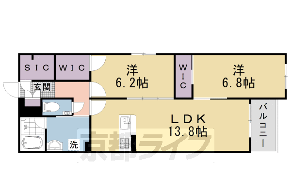 京都市中京区西ノ京車坂町のマンションの間取り