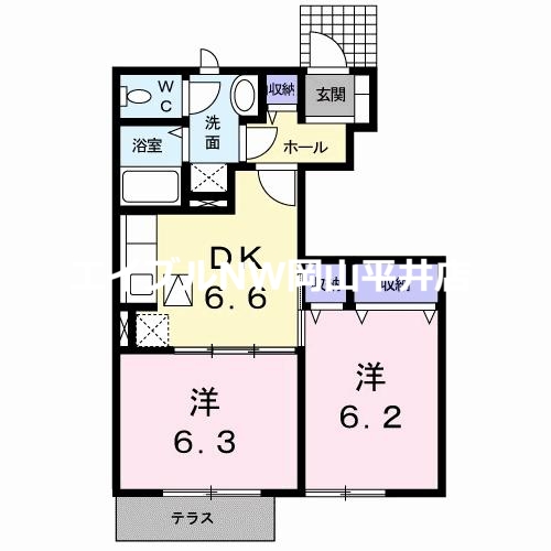 岡山市東区西大寺浜のアパートの間取り