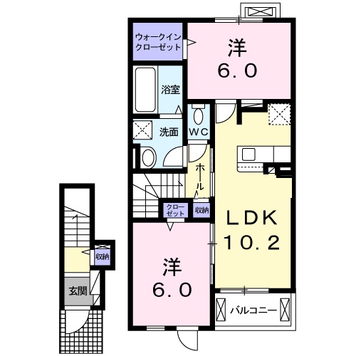 姫路市梅ケ谷町のアパートの間取り