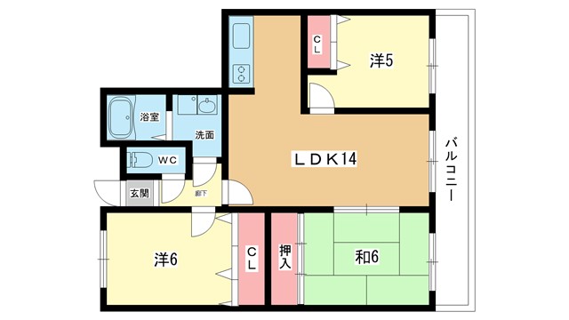 豊中市緑丘のマンションの間取り