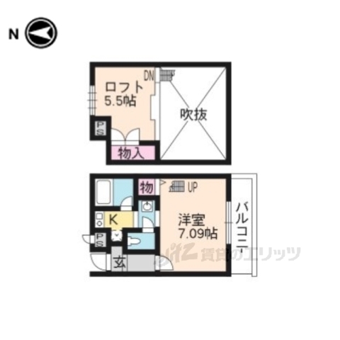 京都市左京区静市市原町のマンションの間取り